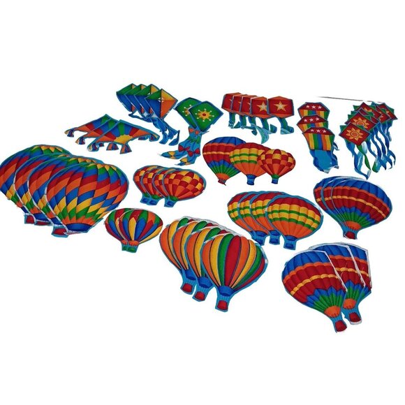 Hot Air Balloons And Kites Fabric Cutout 49 Pieces For Applique Crafting Rainbow - Picture 1 of 15